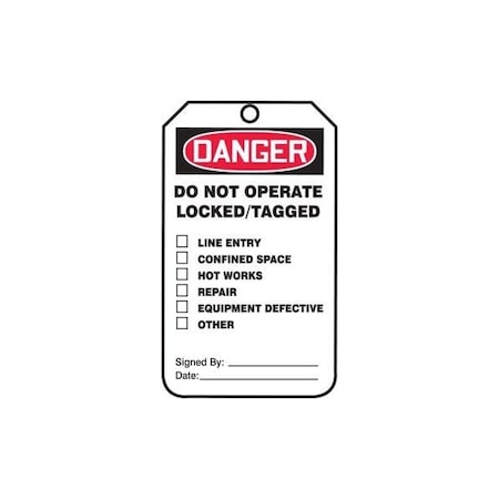 Accuform Safety Tags, DANGER DO NOT OPERATE LOCKED/TAGGED, 5.75in x 3.25in, RP-Plastic, 5PK MDT239PTM